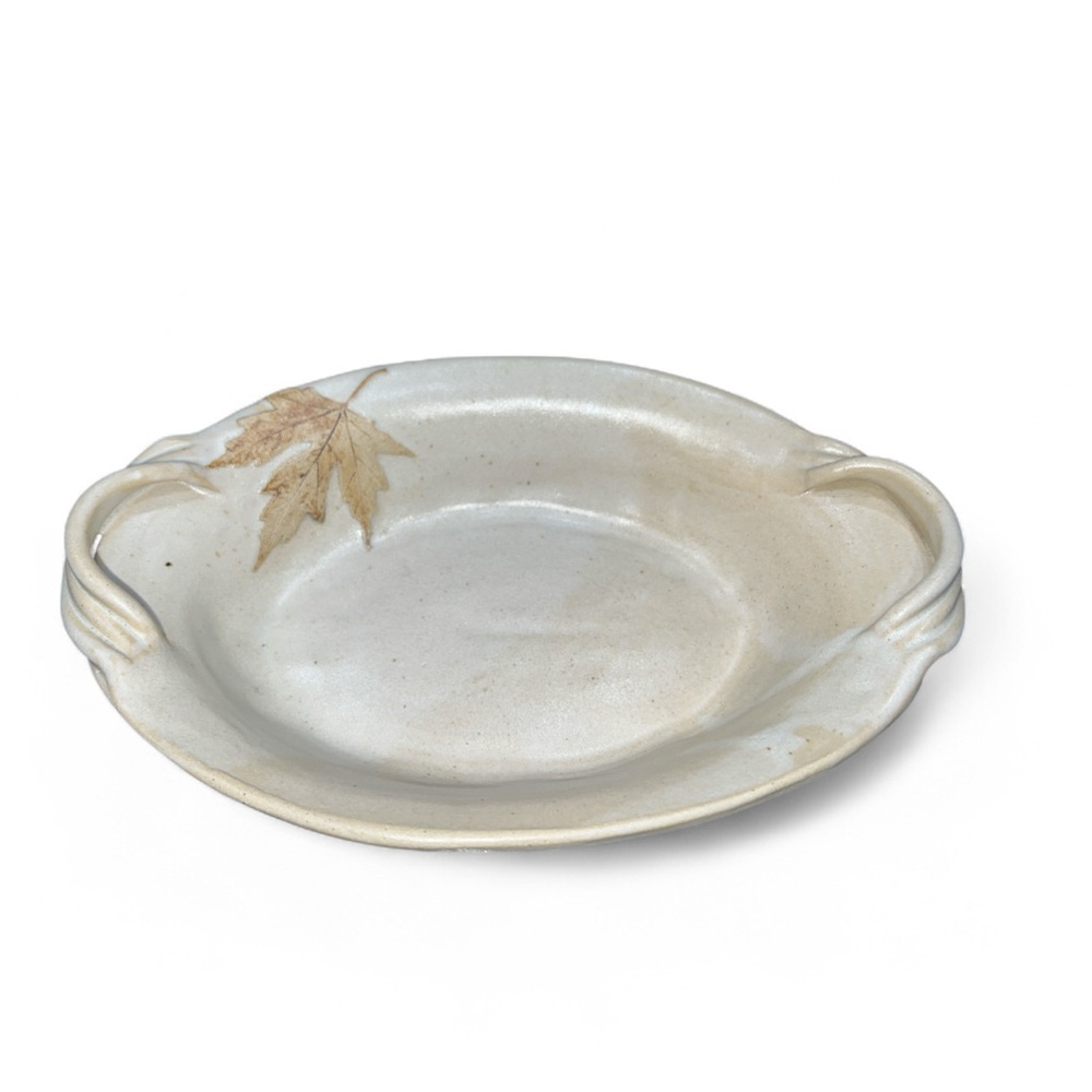 Hannah’s Art Pottery Studio Clay Dish Embossed Leaf  Signed